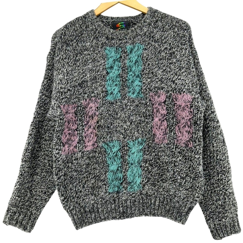 VTG Spettro Speckled Knit Sweater Blue Pink Geometric‎ Pullover SZ M 90s